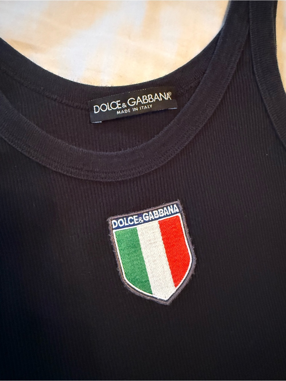 Dolce & Gabbana Black Ribbed Tank with Italian Shield Patch - Picture 5 of 7